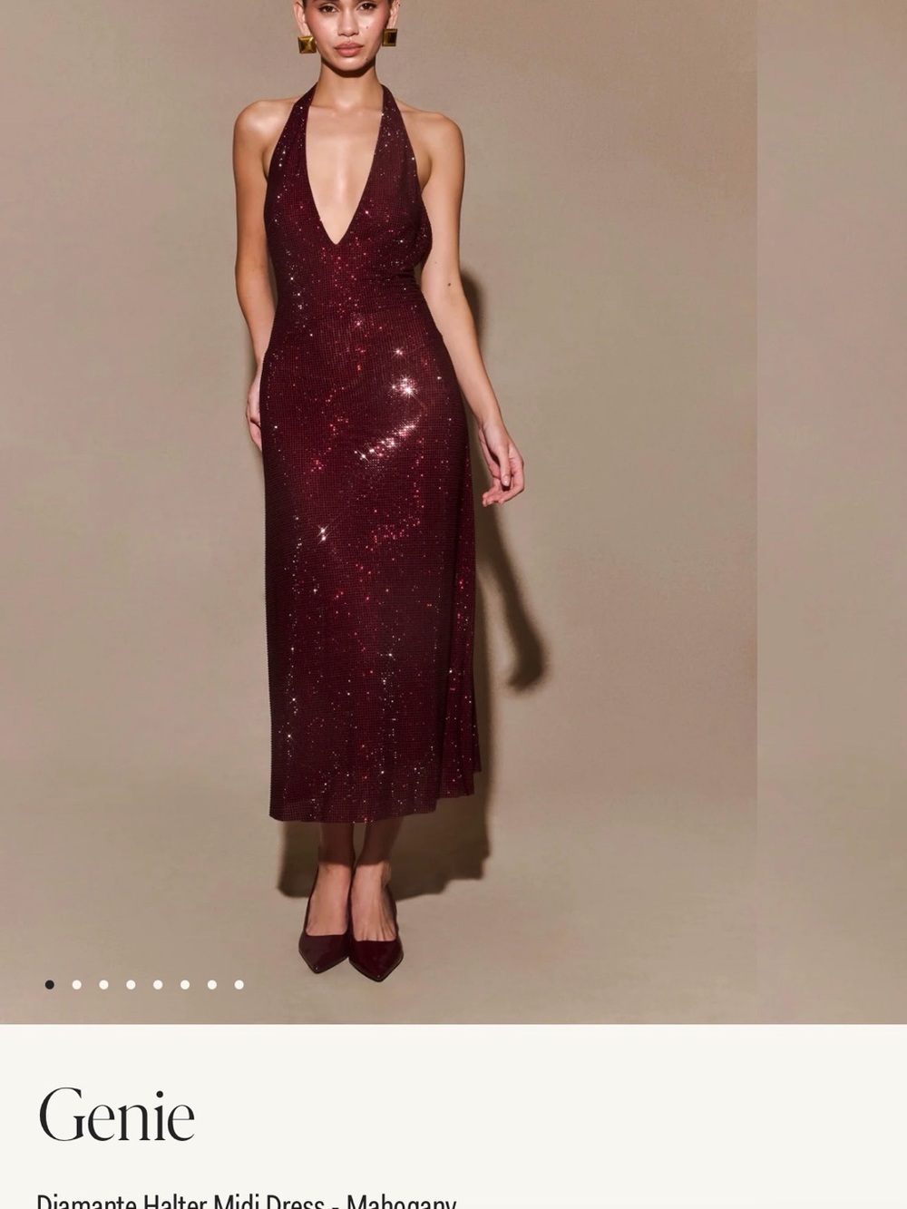 Meshki Diamante Halter Midi Dress - Mahogany